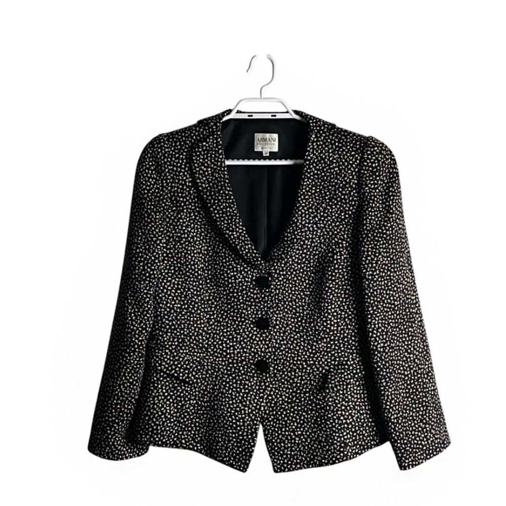 Armani Collezioni Black and Silver Textured Tailored Blazer